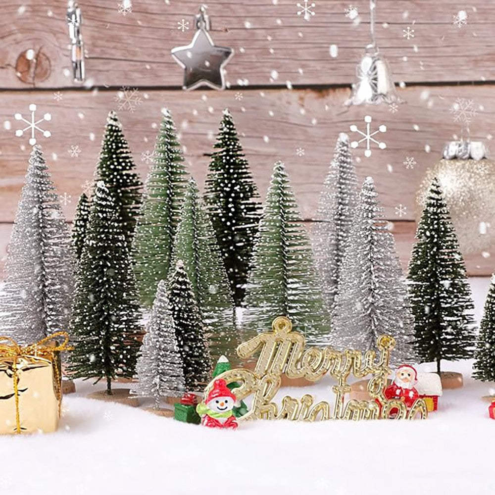 Mini Christmas Trees Different Size Craft Artificial Wooden Base Mini Christmas Tree Xmas Home Party New Year 2025 Decoration