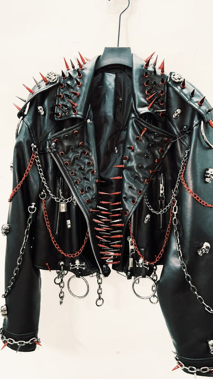 vintage Leather jacket Gothic Leather jacket Punk Leather jacketoversizeLeather jacket Rivet Leather jacket skull Leather jacket