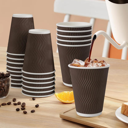 Copos de Café Descartáveis de 350 ml, 100 Unidades, Copos de Papel Térmicos, Copo de Papel com Parede Ondulada Corrugada, Quente/Frio D
