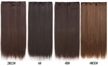 16 Presilhas em Extensões de Cabelo 60cm de Comprimento Liso Sintético Loiro Preto Peças de Cabelo Resistente ao Calor Cabelo Falso 6 Peças/Conjunto