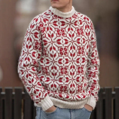 New Style Simple Retro Fresh Jacquard Sweater Loose Street Pullover Contrast Color Long Sleeve Knitted