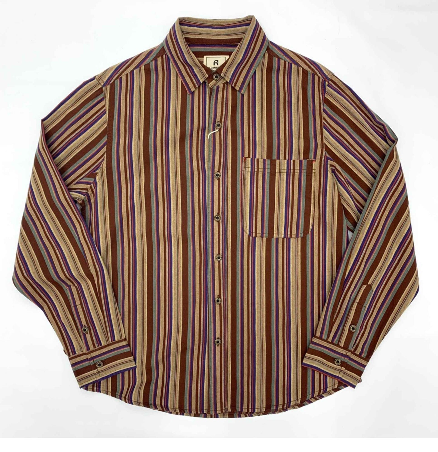 Amikaki Ethnic Style Men's Pure Cotton Colorful Stripes Shirt Loose Ancient Cargo Long Sleeved Shirt Jacket With Chest Pocket