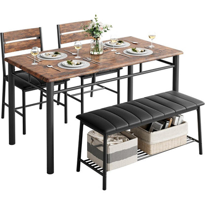 4-Piece Dining Set with Upholstered Bench and Chairs, Compact Kitchen Table for Small Spaces