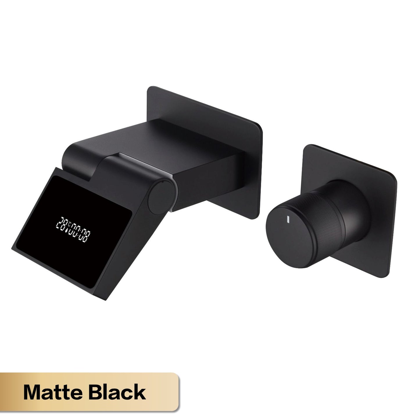 Torneira de banheiro de parede luxuosa de latão cinza chumbo com visor digital LED, misturador monocomando de água quente e fria embutido.