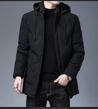 Top Grade Designer New Brand Men Parka Jacket Thick Casual Fashion Windbreaker Hooded Quilted Bubble Coats Long Mens Clothes