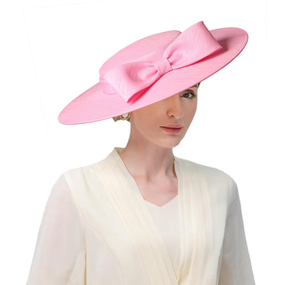 FS Elegante Chapéu de Aba Larga Marfim Feminino Grande Laço Ocasião Formal Kentucky Boné Feminino Casamento Coquetel Festa Fedora de Topo Reto 2024