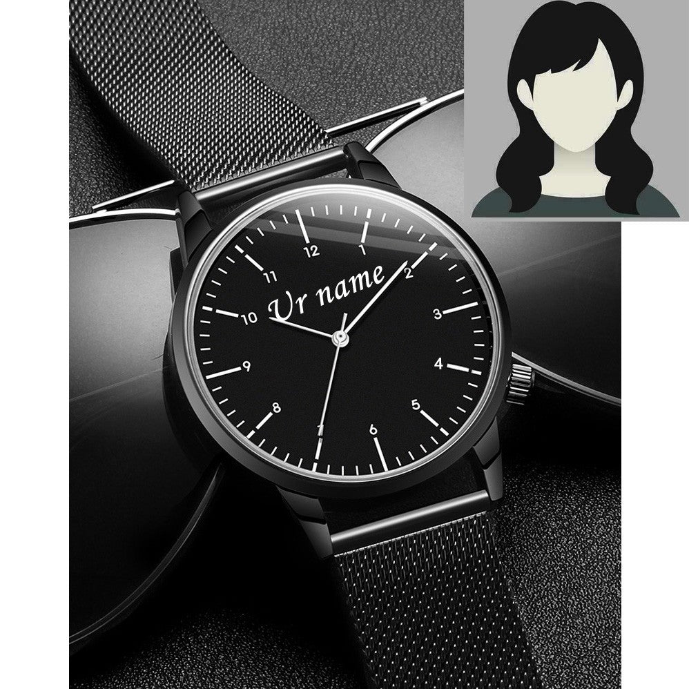 Free Personalized Engrave with Your Name Logo Text Men's Women's Mesh 3 ATM Water Resistant Wristwatch Customized Wrist Watch
