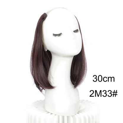 20/30cm Cabelo Sintético Curto Liso com Fivela Interna, Meia Cabeça em V com 4 Clipes, Aplique Invisível para Mulheres 2026