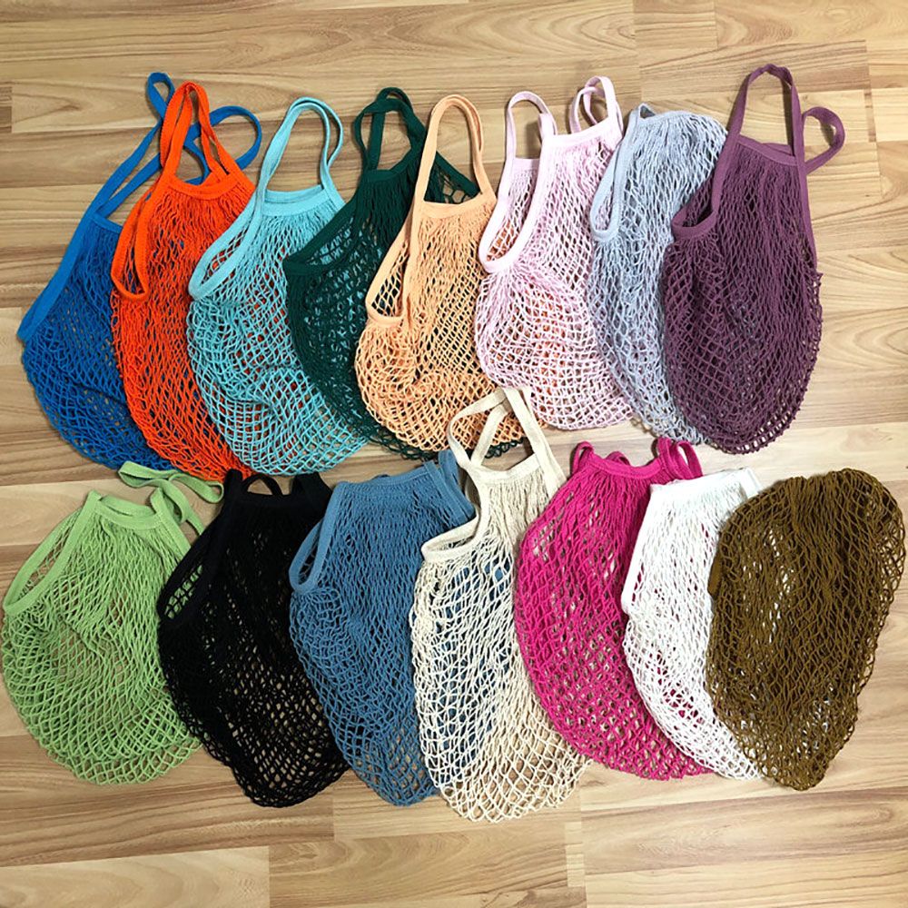 Silicone World 1PC Portable Reusable Grocery Mesh Bag Cotton Shopping Mesh Bags Handheld Shoulder Back Fruit Vegetable Net Bag