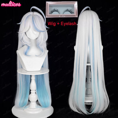 High Quality Focalors Wig Fontaine Furina Cosplay Wig Game Genshin Blue White Heat Resistant Synthetic Hair Anime Wigs + Wig Cap