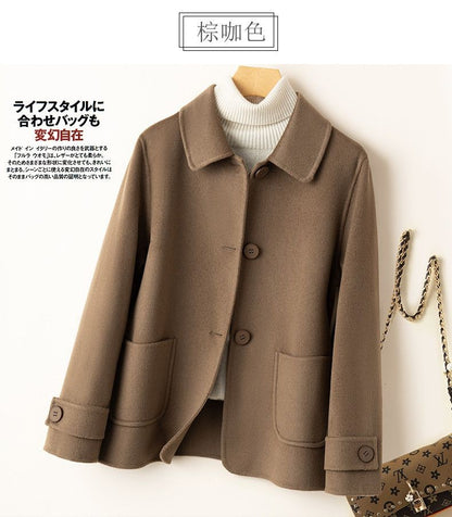 2025 Autumn Winter New Double-Sided Wool Coat Women Section Short Woolen Coats Single-breasted Black Khaki Cardigan Outerwear