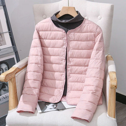 2025 New Lightweight Down Cotton Coat Women Autumn Winter Long Sleeve Slim Warm Parkas Female Portable Packable Ski Short Jacket