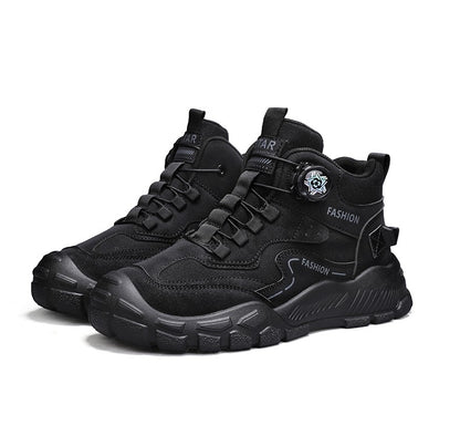 High-Top Men's Shoes for Winter, Thick-Soled Sports Shoes, British Style Retro Work Shoes, Rotating Buckle Casual Boots