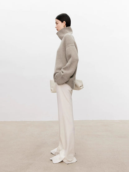 Thickened turtleneck 100% pure cashmere sweater women's loose lazy knit silhouette sweater European products