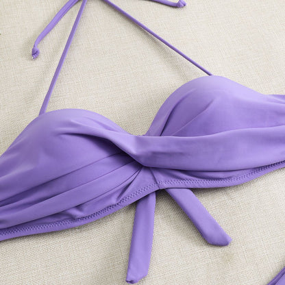 Push Up Bikini Set Women's Swimwear 2024 New Halter Bandeau Underwire Swimsuit Beach Bathing Swimming Suit for Women