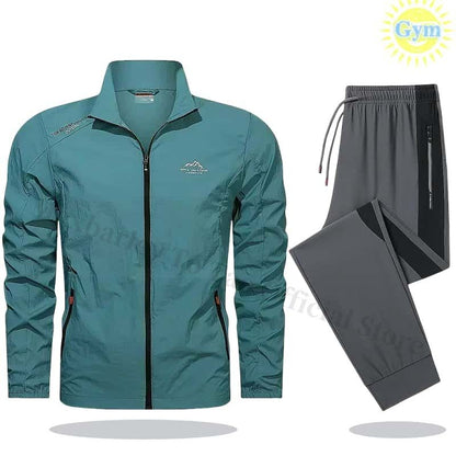 2025 Mens Sportswear Spring Summer Tracksuit 2 Piece Sets Sports Suit Sun Jacket + Pant Running Set Male Gym Exercise Clothing