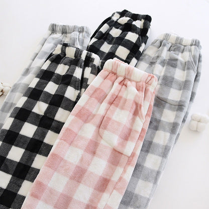 Women Pajama Pants Yoga Pants Elastic Waist Fuzzy Fleece Plaid Bottoms Soft Lounge Sleepwear With Pockets Plush Pajamas Pants