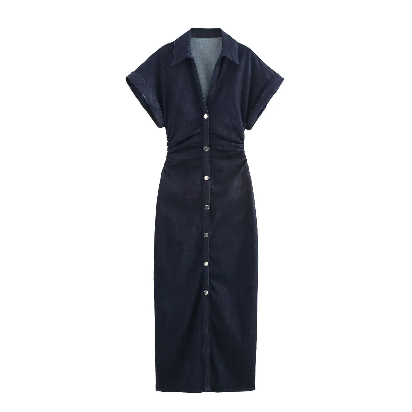 ETJ 2025  Spring New 1975 series denim MIDI dress with lapel side zipper fashion