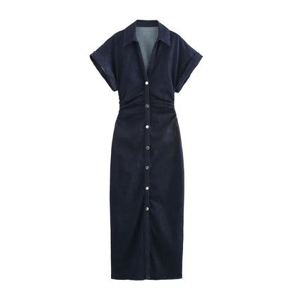 ETJ 2025  Spring New 1975 series denim MIDI dress with lapel side zipper fashion