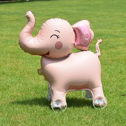 Cartoon Standing Animal Ballons with Wheels Kids Toys Outdoor Yard Walking Balloons Birthday Party Baby Shower Decor Photo Props