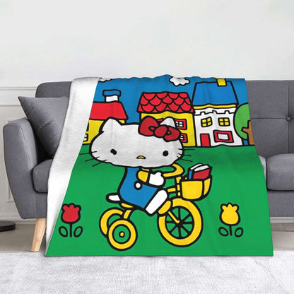 Hello Kitty Passeia de Bicicleta Pelúcia Cobertores Ótimas Mantas para Sofá Cama Sala de Estar 150*125cm Colcha