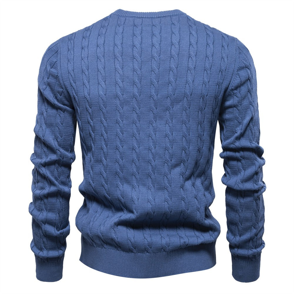AIOPESON Mens Giraffe Embroidery Cotton Sweaters Round Neck Classic Twist Patterned Pullover Knitted Sweater for Men
