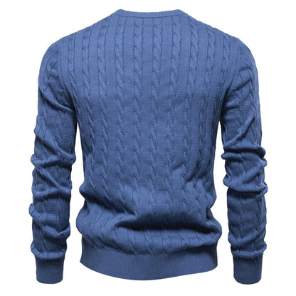 AIOPESON Mens Giraffe Embroidery Cotton Sweaters Round Neck Classic Twist Patterned Pullover Knitted Sweater for Men