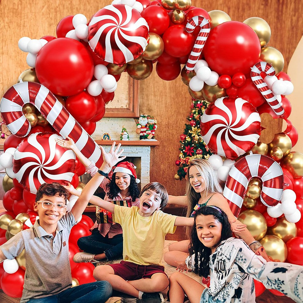 Christmas Decor Balloons Red White Gold Balloon Garland Arch Kit Christmas Candy Cane Foil Globos Home Party New Year Decoration