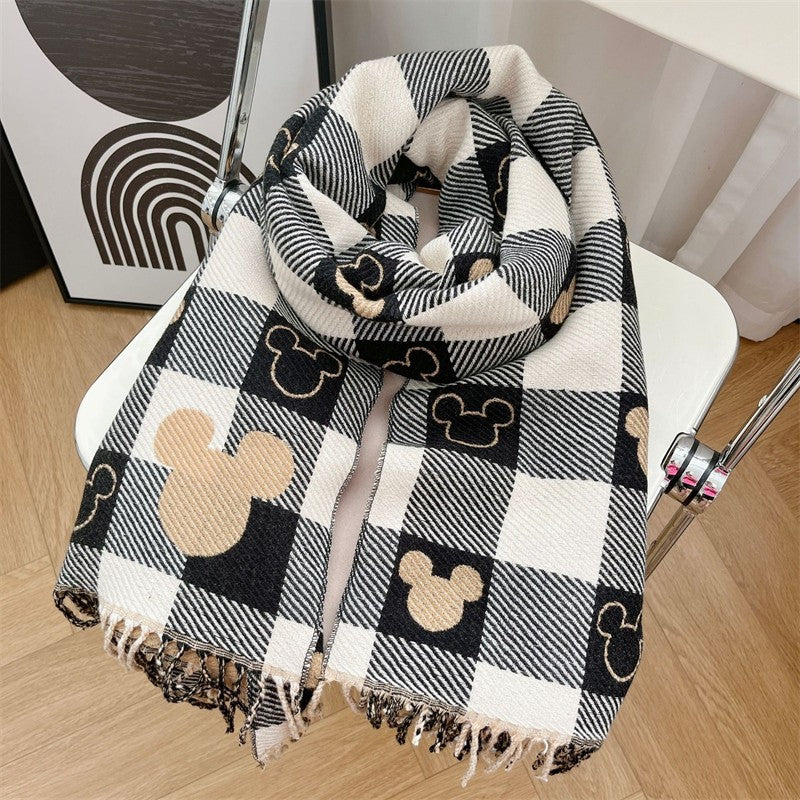 NOVA Lenço Feminino Disney Mickey Desenho Animado Fofo Mickey Meninas Lenço de Cashmere Macio Outono e Inverno Quente Moda Presentes de Feriado
