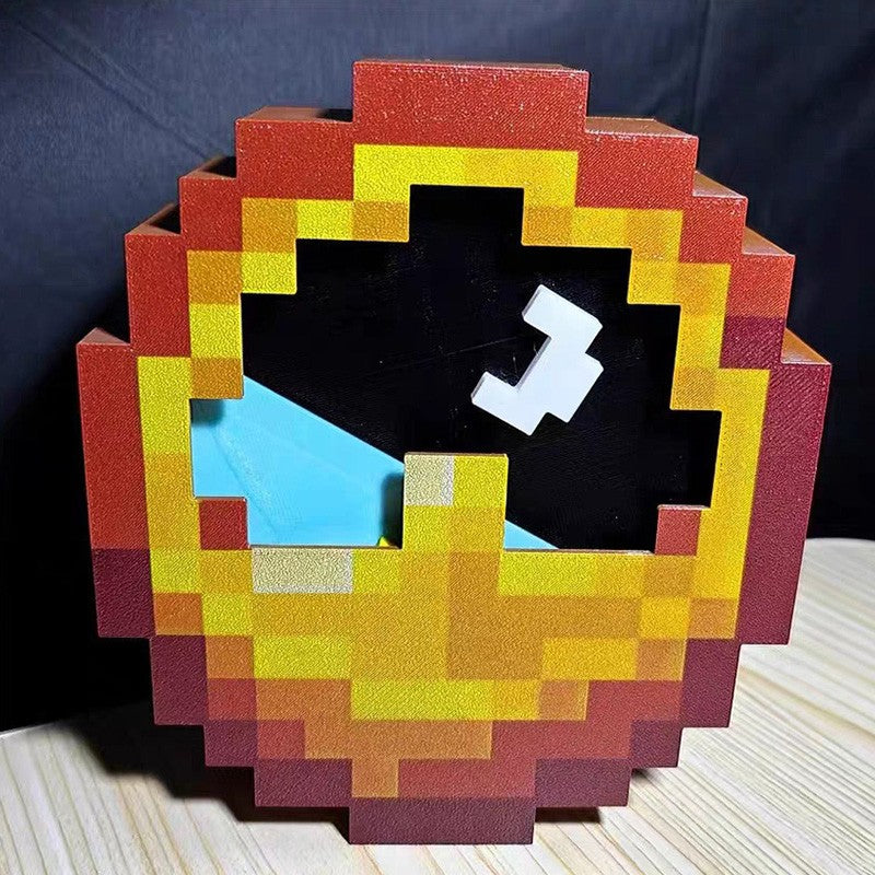 Cartoon Pixel Style Clock Wall or Table 12/24 Hours Timer 3D Printed with Stand Hook Desktop Ornament Home Decor Creative Gifts