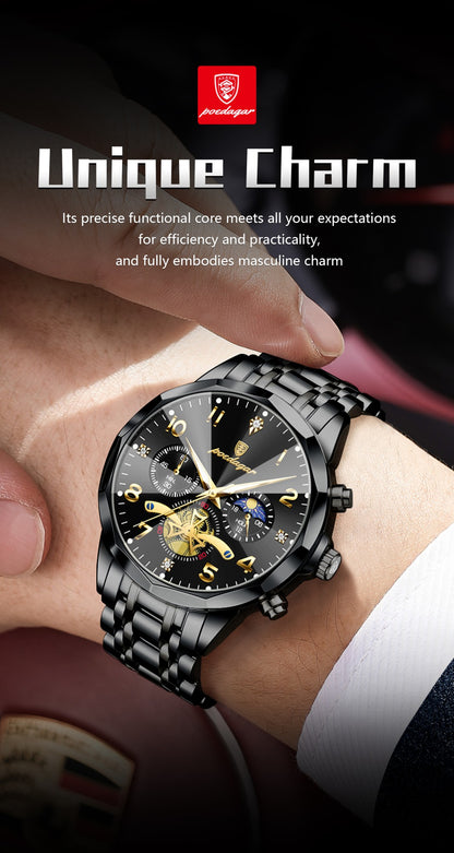 POEDAGAR Luxo Alta Qualidade Relógio de Pulso Masculino Cronógrafo Aço Inoxidável Quartzo Relógios Masculinos Impermeável Luminoso Relógio Masculino Reloj