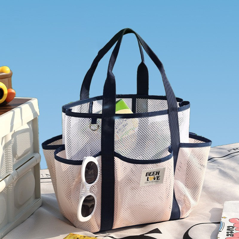 Transparent Mesh Handheld Beach Bag with Large Capacity for Swimming Big Eye Net Beach Bag Portable Handbag for Beach Accessorie