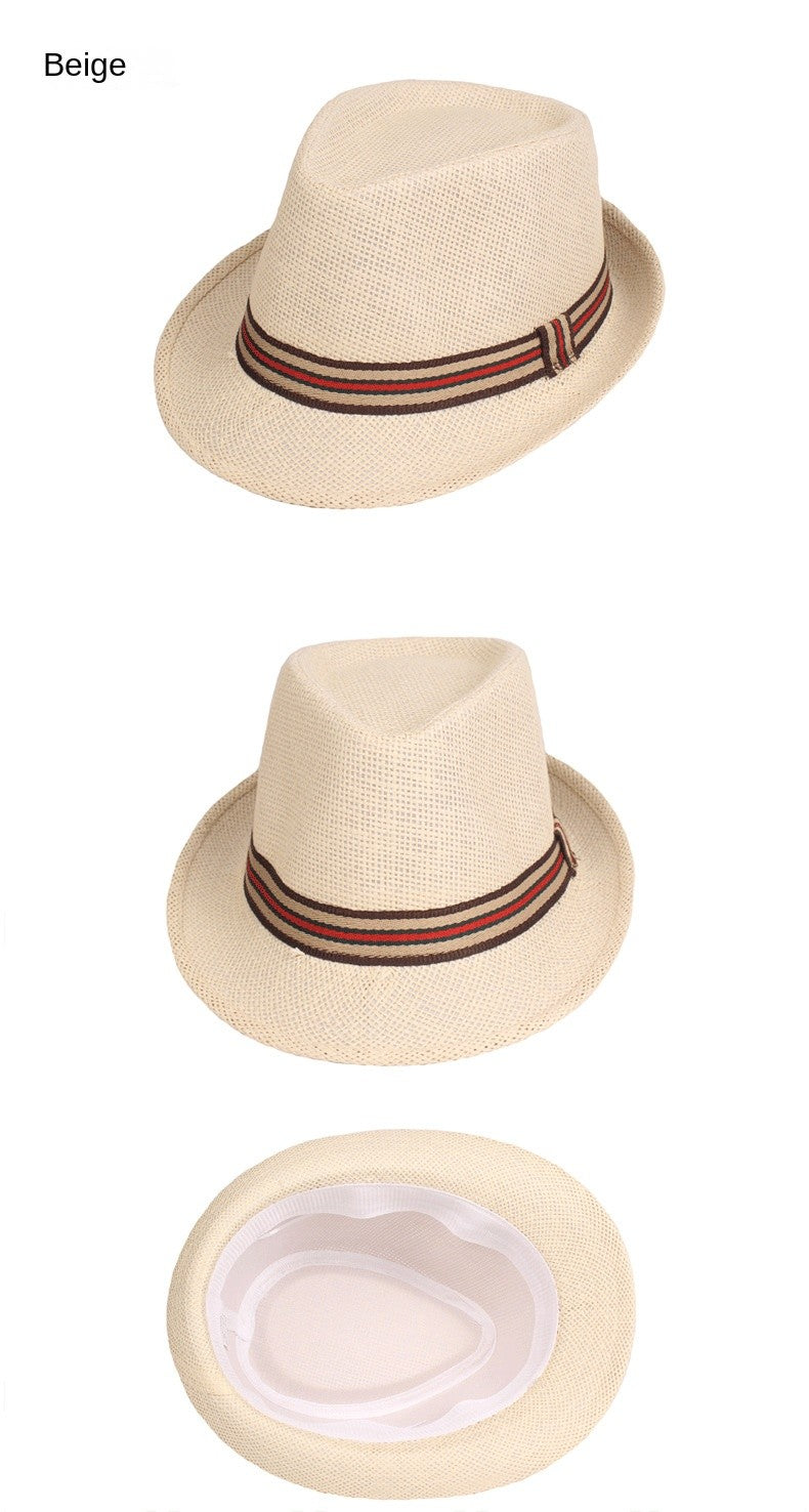 Chapéu de Palha Masculino Moda Primavera Verão Chapéus de Sol Praia Feminino Cor Sólida Fedoras Fita Listrada Casual Cowboy Jazz Cap Gangster Cap