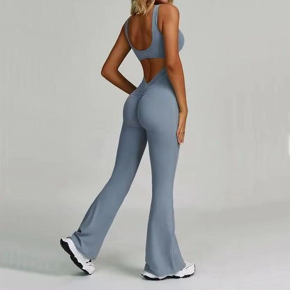 Sexy Back V Jumpsuit Gym Set Women Training Yoga Suit Sportswear Women Sports Jumpsuit Fitness Rompers Stretch Workout Bodysuits