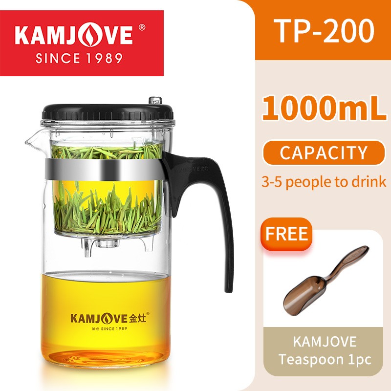 KAMJOVE Tea Pot for Infusions One-touch Tea Filtering Heat-resistant Glass Tea Cup 200/300/500/1000/1200ML Tea Brewing Kettle