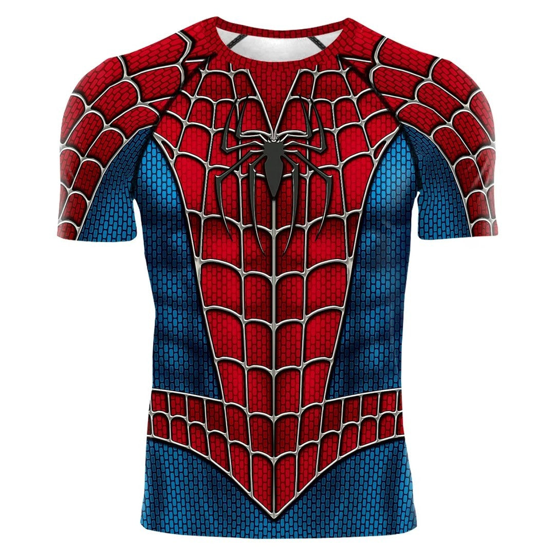 2025 summer new men's compression T-shirt Spider role play short sleeve T-shirt elastic superhero top fitness activewear
