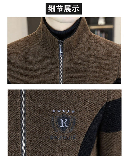 High End Splicing Men's Woolen Coat Winter Thick and Warm Wool Blends Jacket Fashion Casual Social Standing Collar Overcoat 4XL
