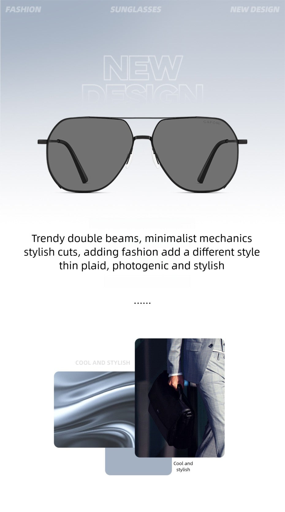 CAPONI Aviator Polarized Men Sunglasses Classic Double Bridge Designer Outdoor Sun Glasses Anti Glare UV400 Silver Shade CP35707