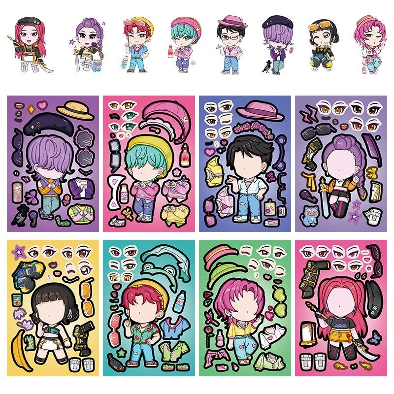 16PCS Cute Make a Face Stickers DIY Handicrafts Waterproof Puzzle Reward K-POP Stationery Stickersk Party Favors Gift