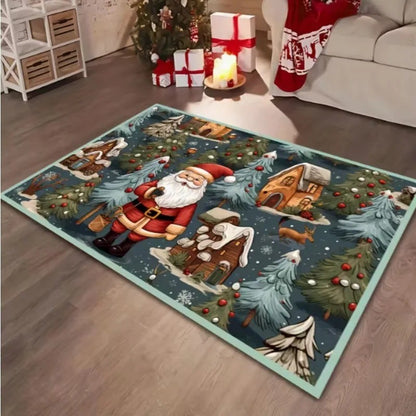 Christmas Theme Santa Claus Full Moon Night Mat Living Room Coffee Table Bedroom Door Mat Game Room Garden and Courtyard Carpet
