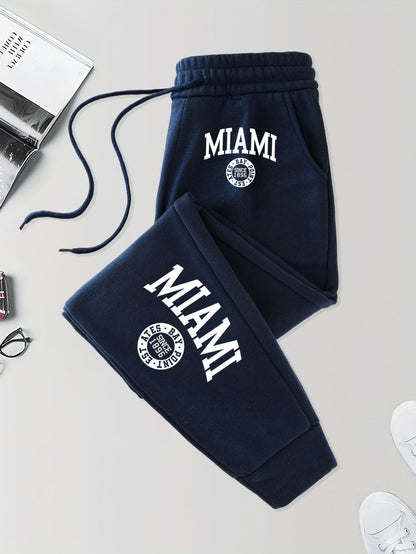 Calça Masculina Estampada Miami Desde 1896 com Cordão Outono Street Britches Cintura Elástica Bolso Esportivo Calças de Moletom Modernas
