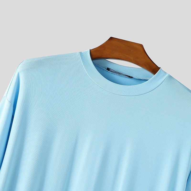 INCERUN Men Sets Solid Color Long Sleeve Long Style T Shirt & Pants Two Pieces Sets Loose Streetwear Fashion Casual Men Suits