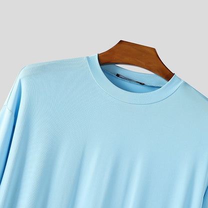 INCERUN Men Sets Solid Color Long Sleeve Long Style T Shirt & Pants Two Pieces Sets Loose Streetwear Fashion Casual Men Suits