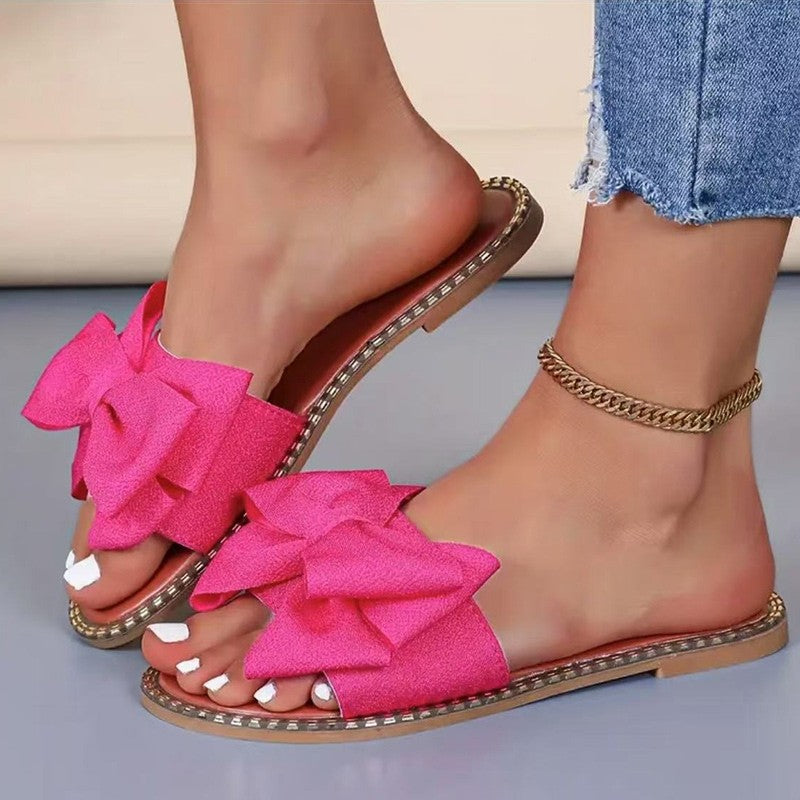 Women's Sandals Sweet Bow Summer Shoes Women Flat Sandals Inddor Outdoor Slippers Women 2025 New Sandals Summer Footwear Female