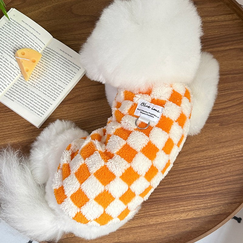 Colete Quente para Cães Outono Inverno, Roupas de Cachorro de Lã, Casaco de Luxo Xadrez para Filhotes, Moletons para Chihuahua Bichon Yorkie, Pulôver para Cães, Casaco para Animais de Estimação