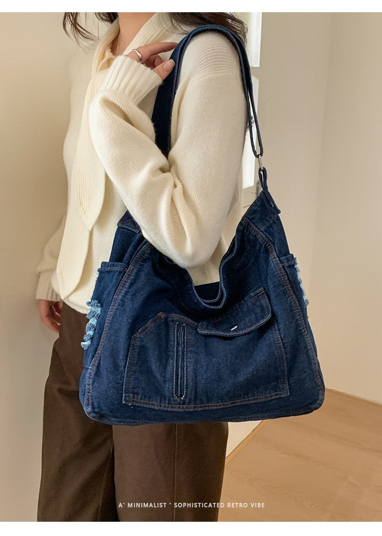 New Denim Shoulder Bag Women Fashion Large Capacity Casual Tote Handle Bag for School Comfortable and Versatile Commute Bag