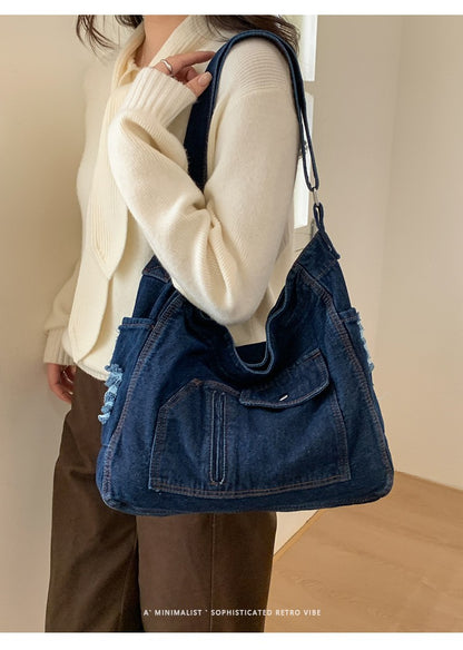 New Denim Shoulder Bag Women Fashion Large Capacity Casual Tote Handle Bag for School Comfortable and Versatile Commute Bag