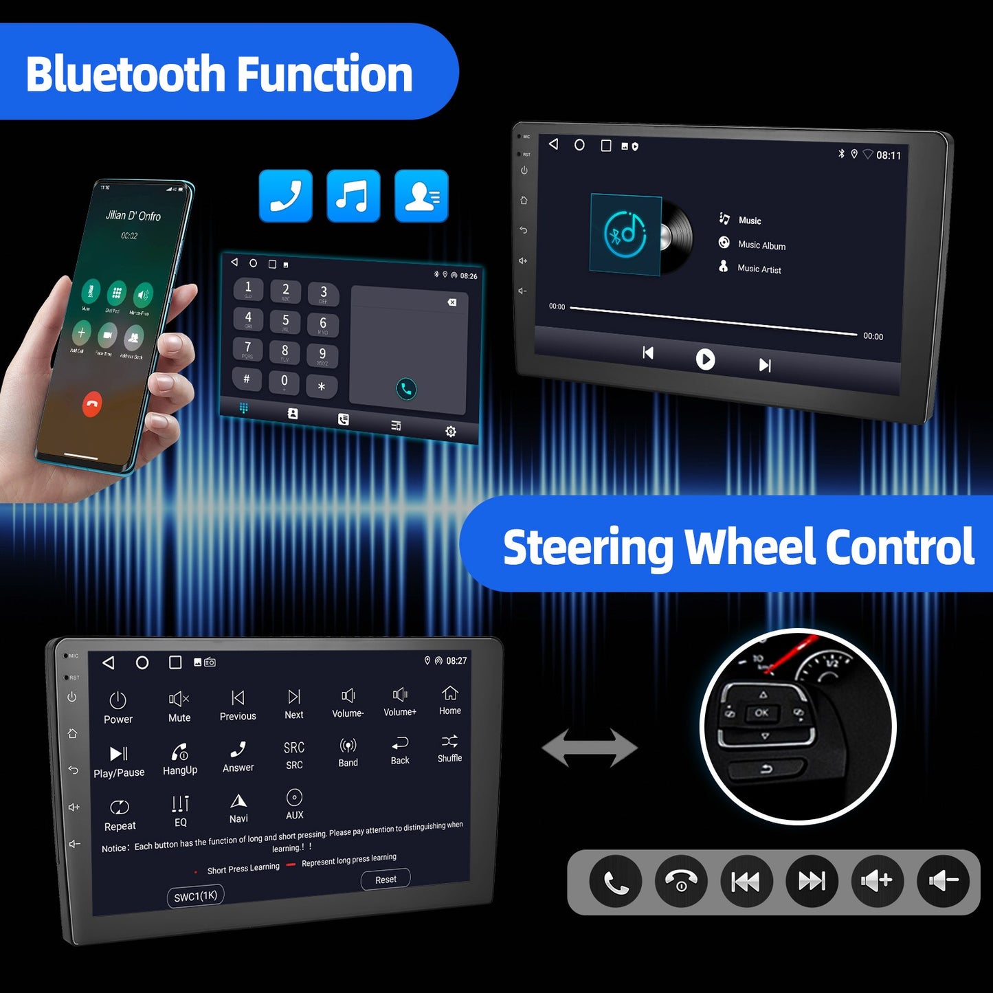 ESSGOO 4+64G Auto Rádio Multimídia Sem Fio CarPlay Android Auto Duplo 2 DIN 9" IPS Tela Sensível ao Toque GPS SAT NAVI FM DAB+ WIFI