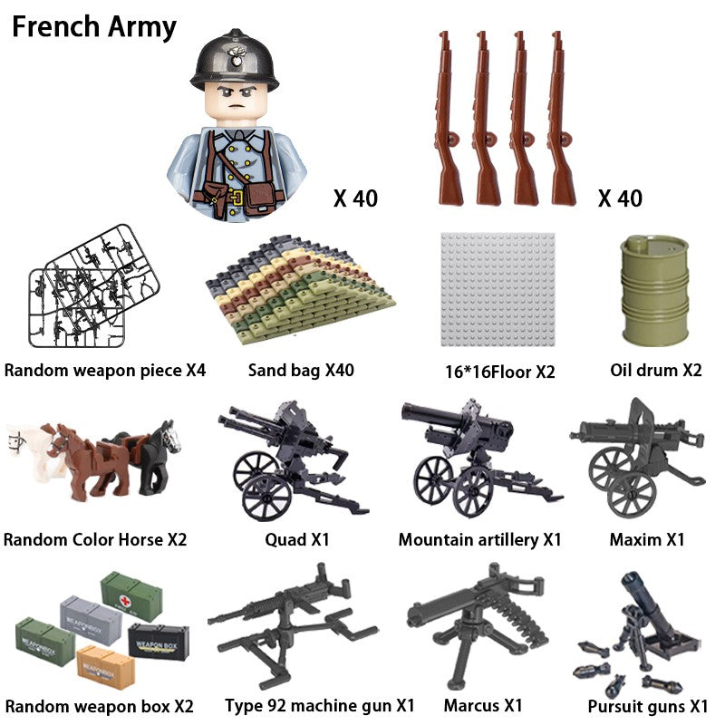 Brinquedos de blocos de montar para crianças: Modelos de Mini Armas de Exército Nacional de Guerra de Soldados de Infantaria da Segunda Guerra Mundial