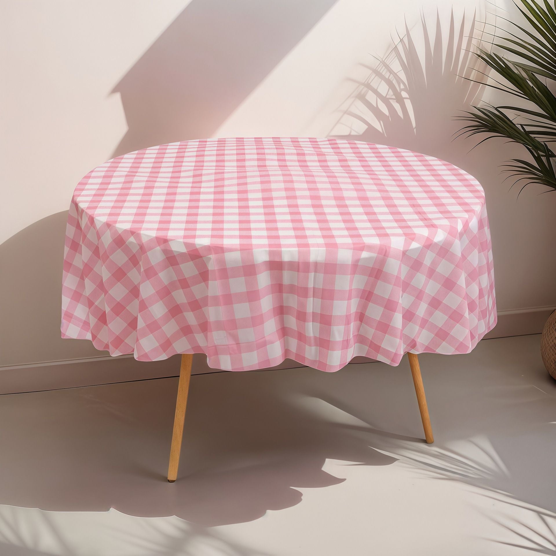 1/4pcs 213cm/83.86in Disposable Tablecloth Reusable Round Tablecloth Wrinkle-Free Waterproof Gingham Tablecloth Family Gathering